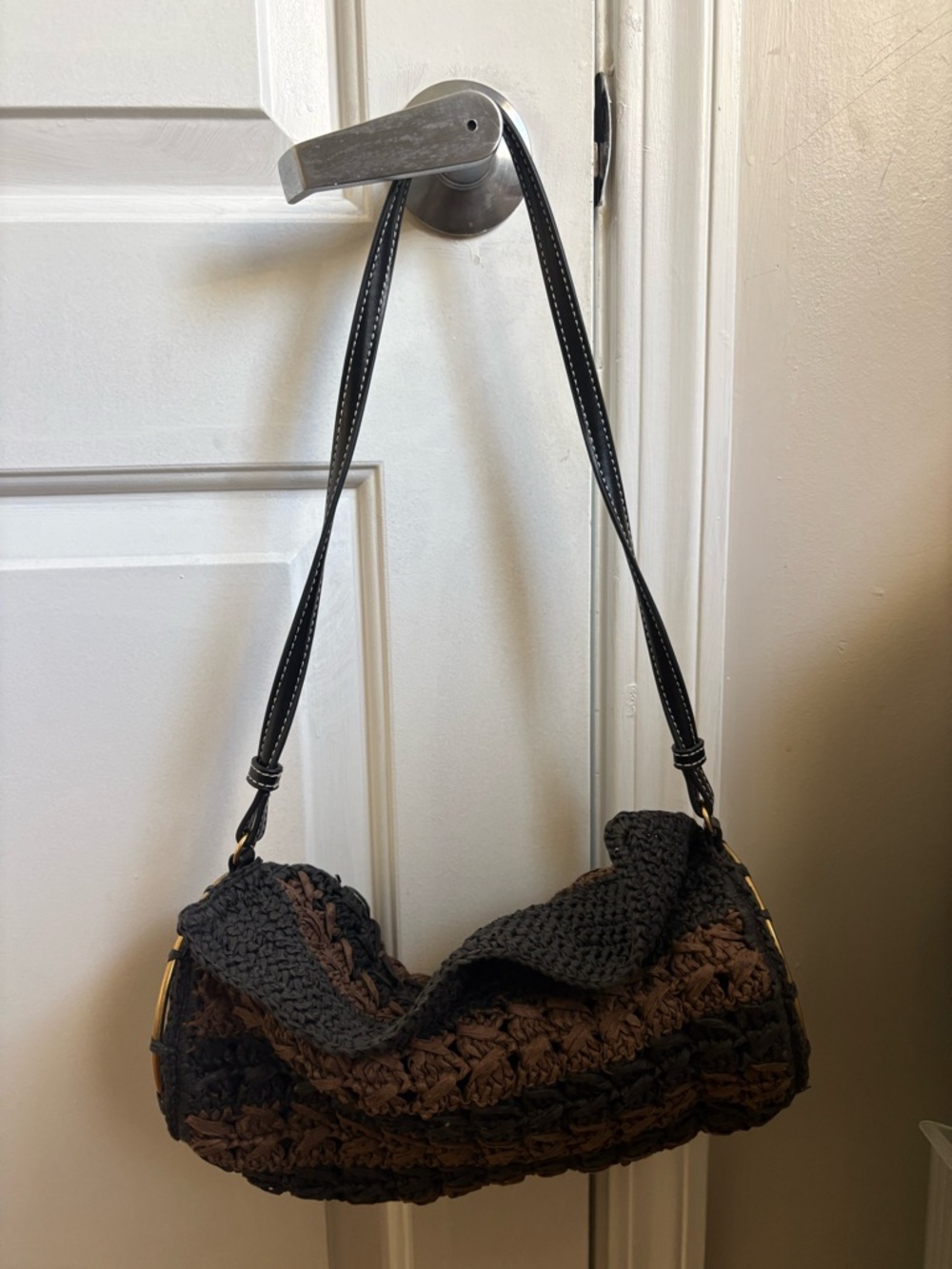 Zara Handwoven Brown and Black Shoulder Bag